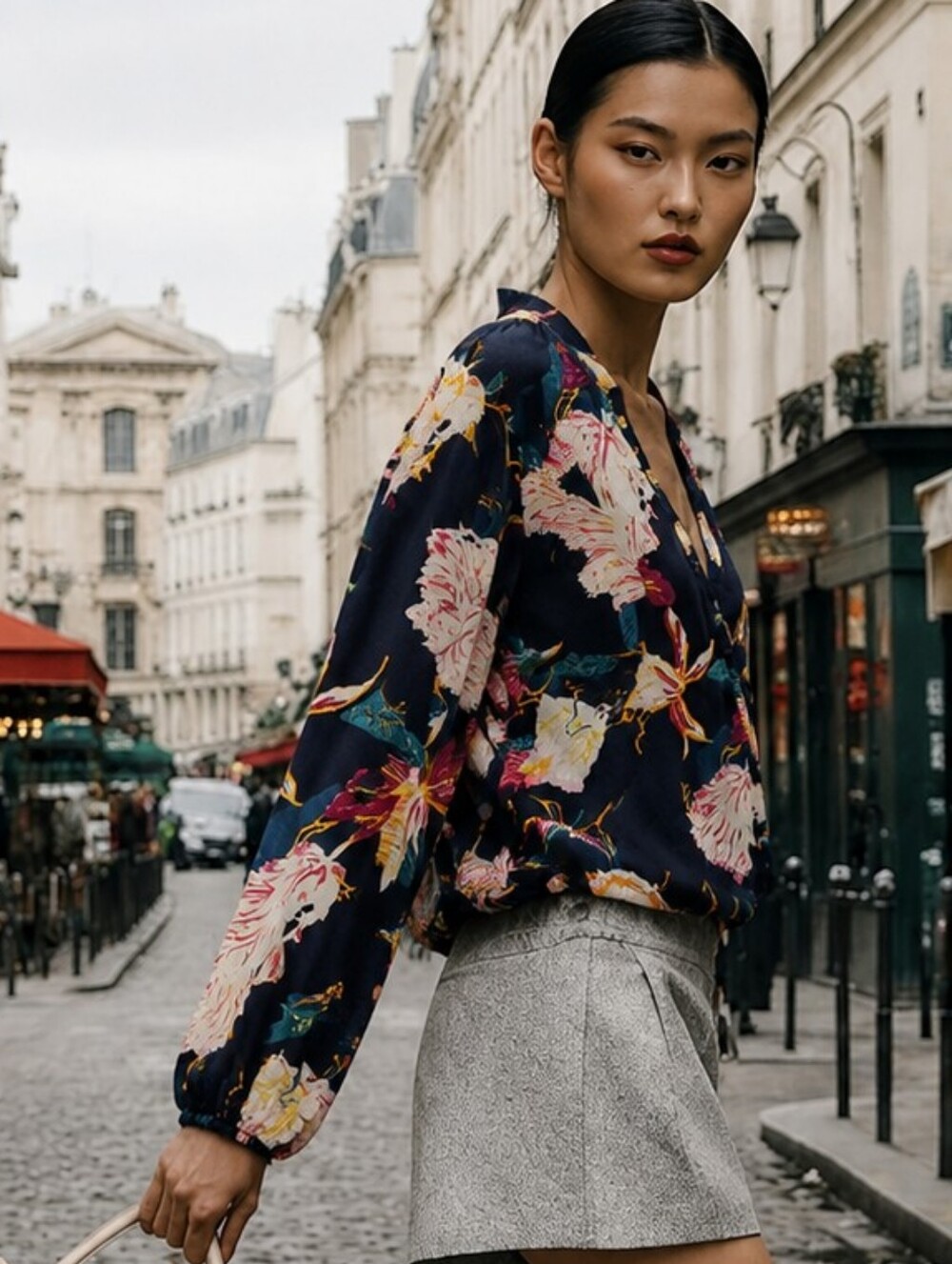 Walter Baker Wynona Gathered Cutout Floral-Print Jacquard Top Quiet Luxury M